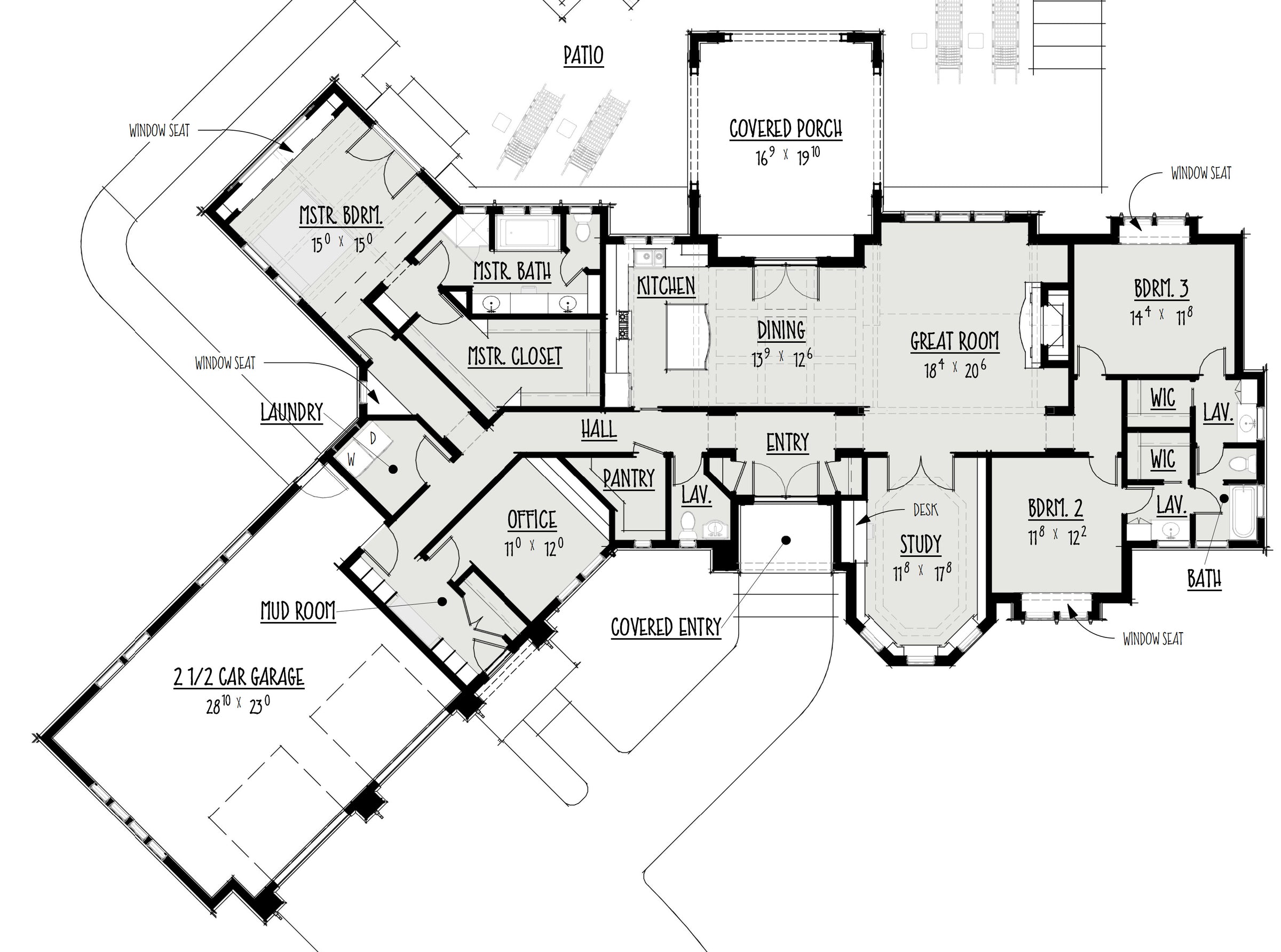 The Shingle Manor main level floor plan enlarged